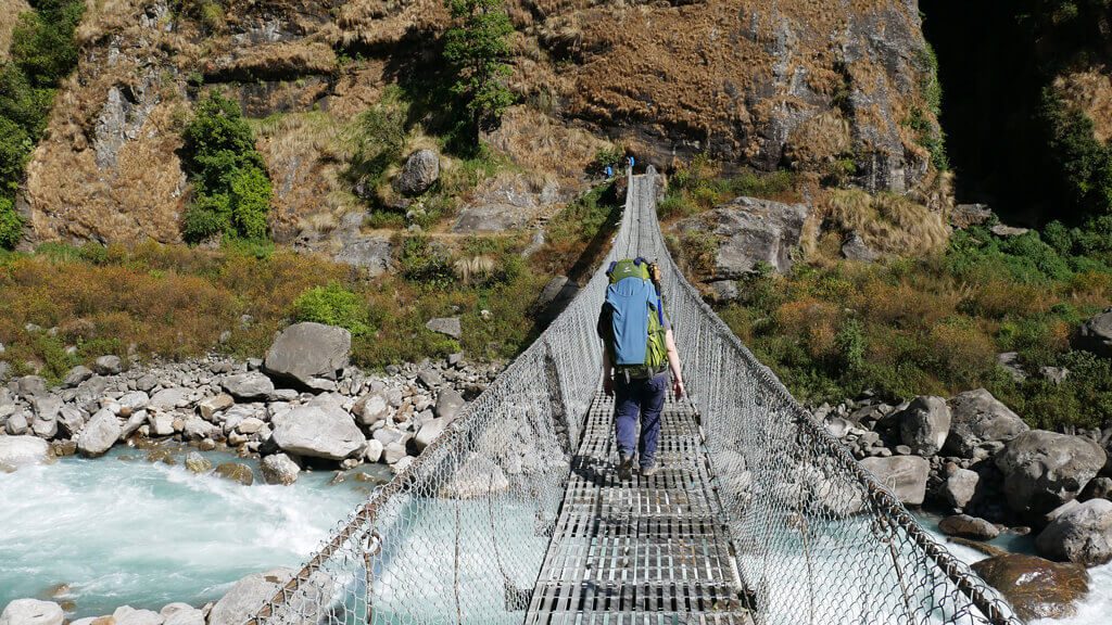 Suspension bridge - Annapurna Circuit Trek Distance