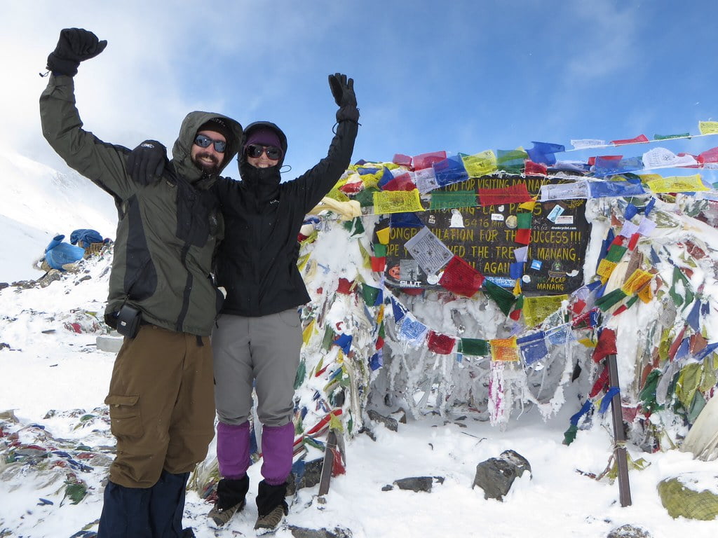 At the top of the Annapurna Circuit Trek -- Thorong La Pass