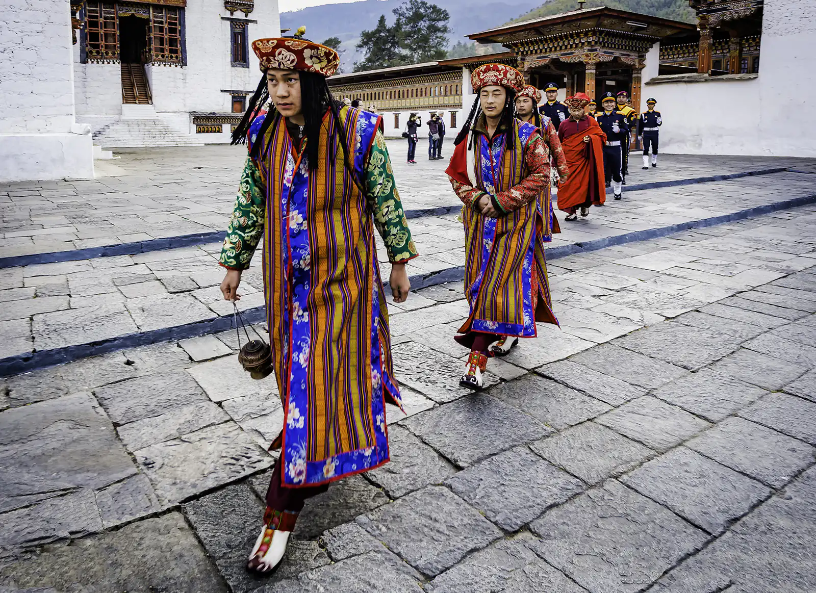 Retiring the National Colors honor guard, Tashichho Dzong, Thimpu