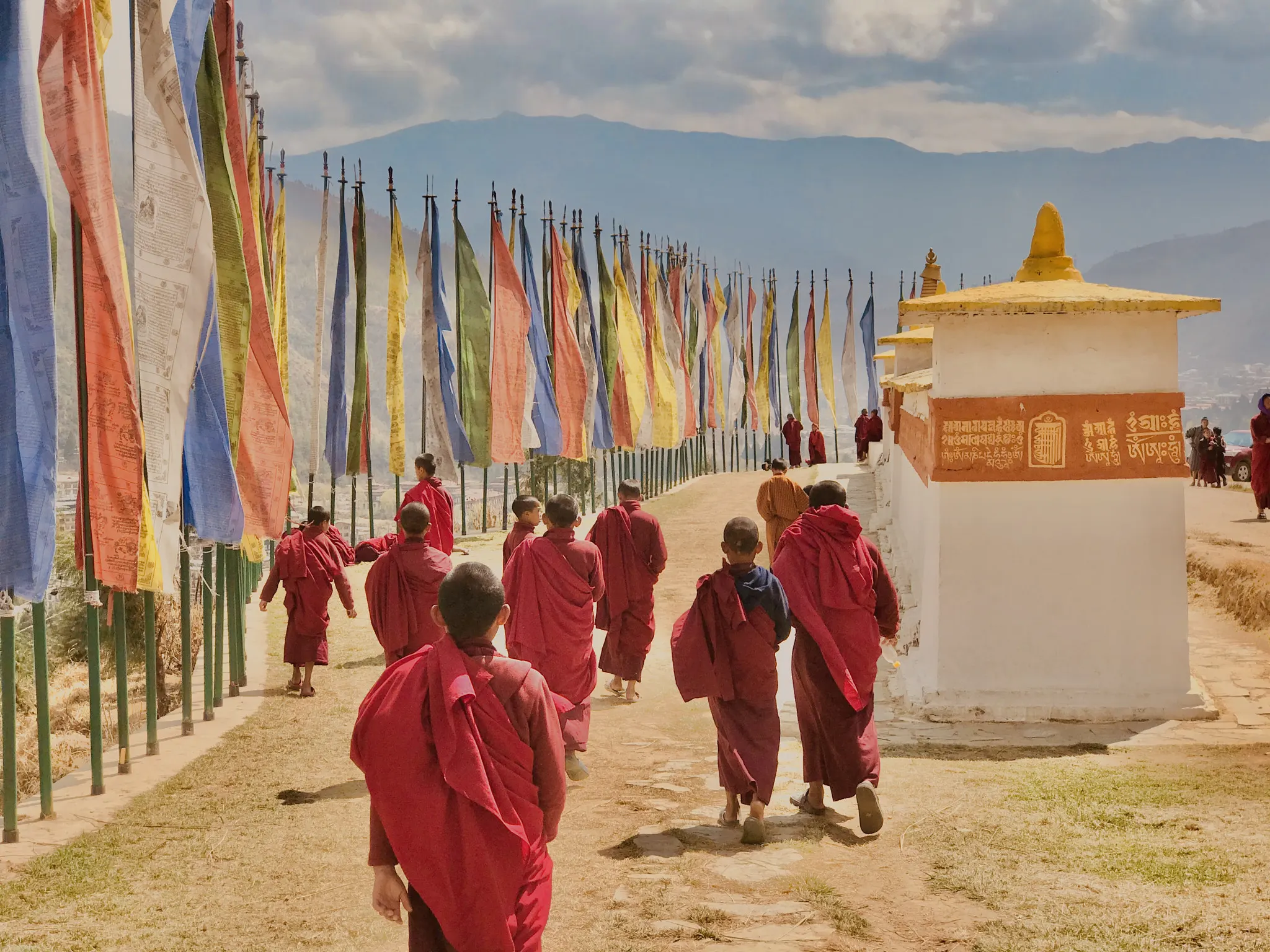 Monks at Dechenphodrang Monastery in Thimphu