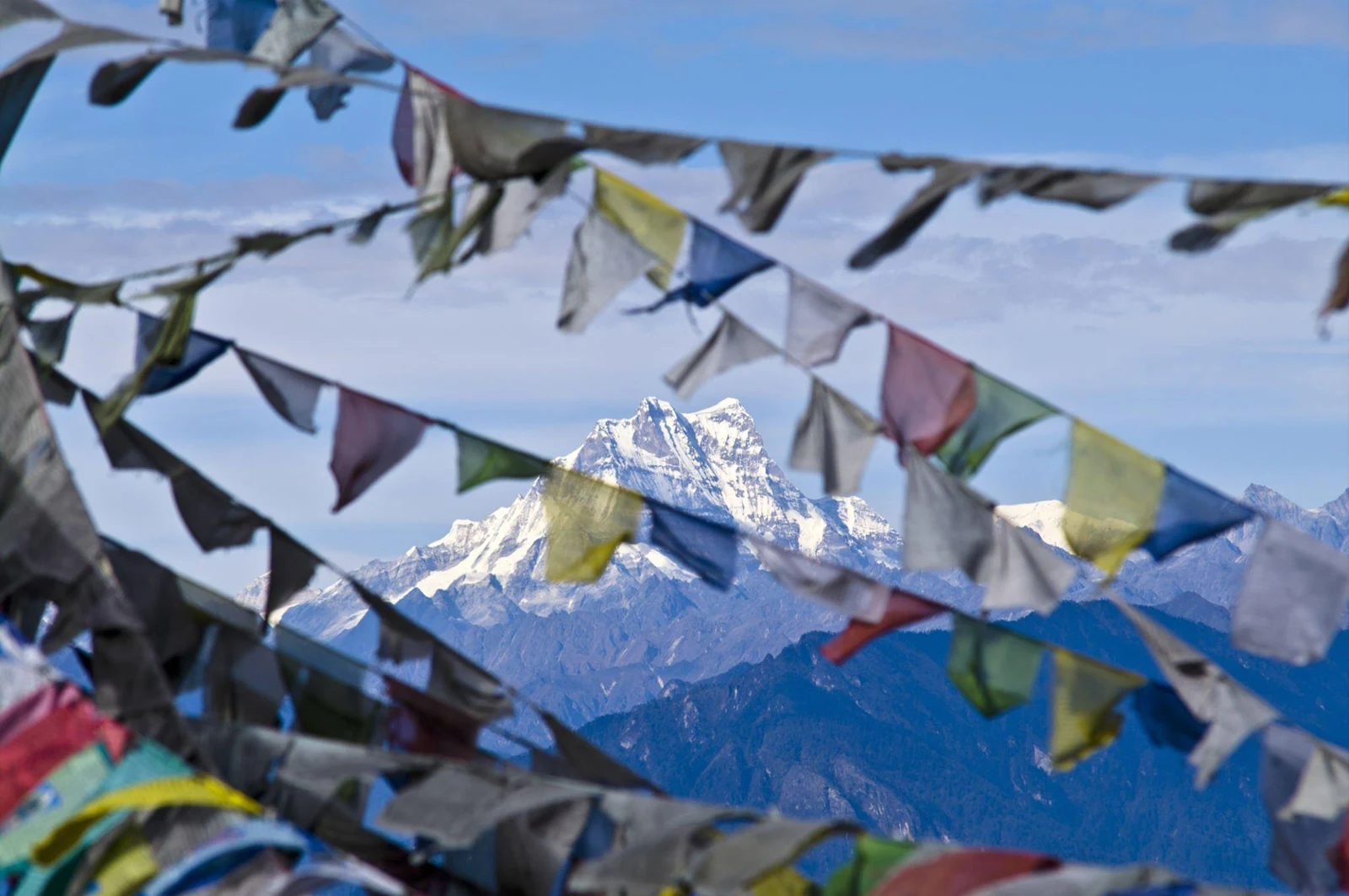 Mount Masagang viewed through Himalayan prayer flags