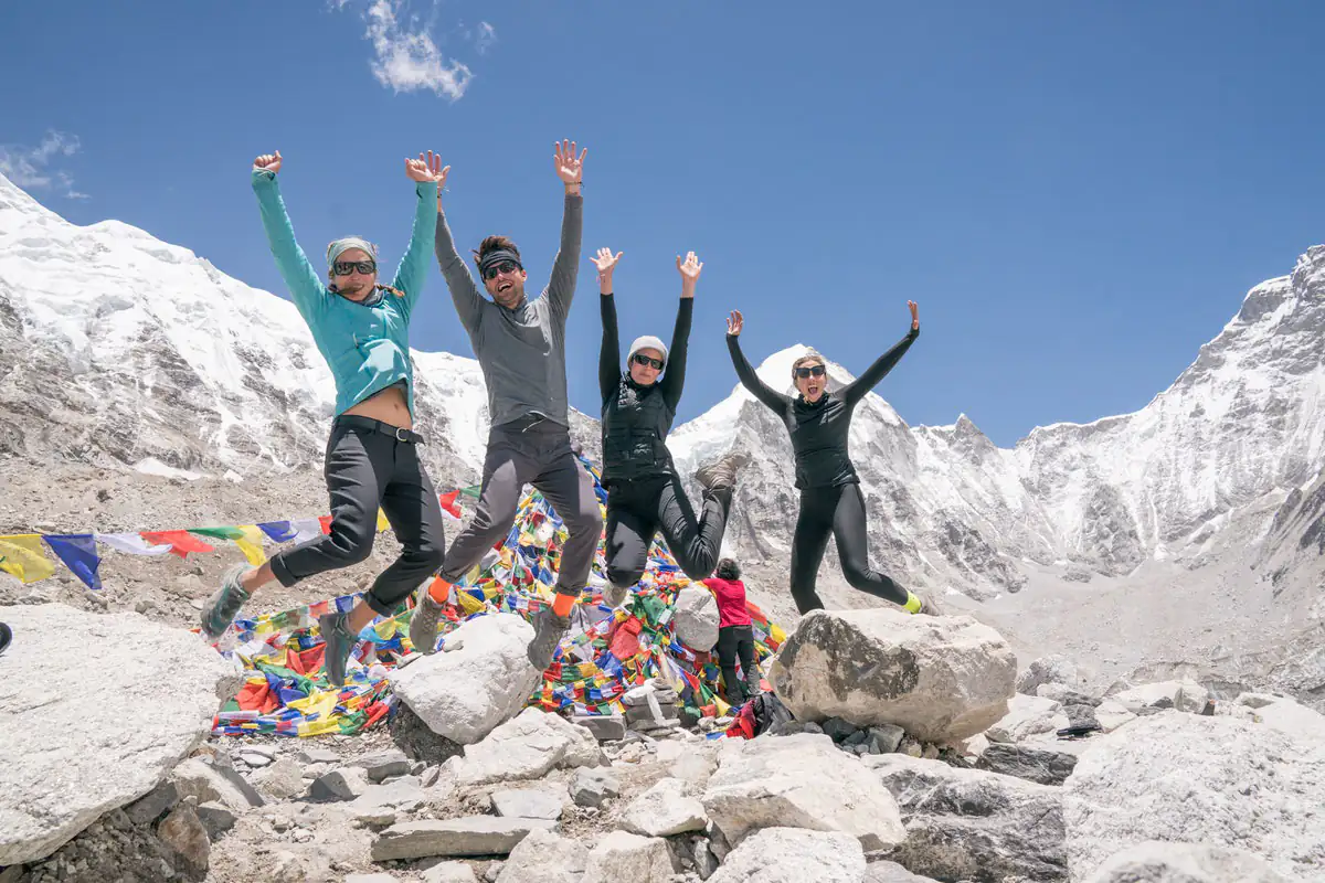 Happy trekkers at Everest Base Camp