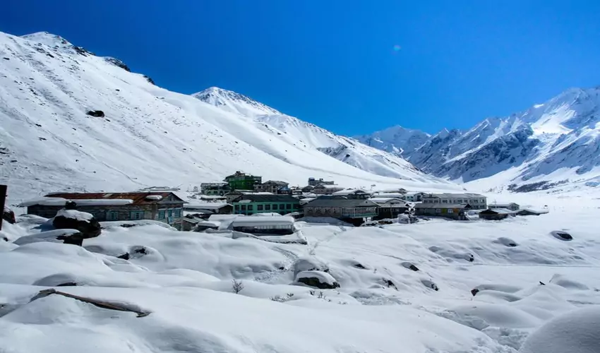 Snow-covered valley on Langtang Trek Route