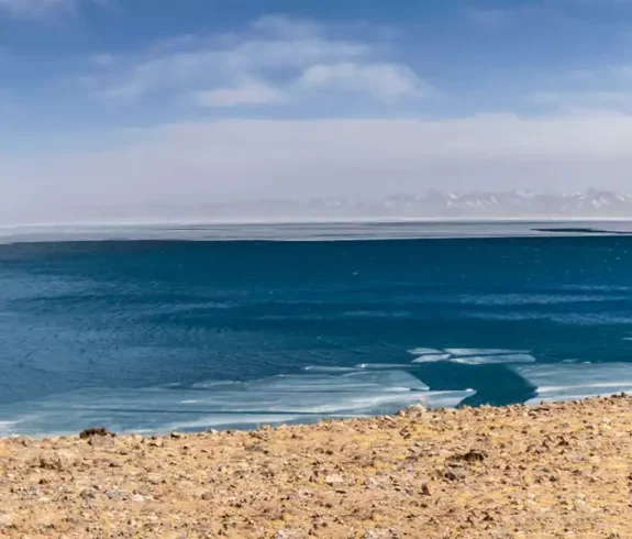 A Man walking in Namtso Lake