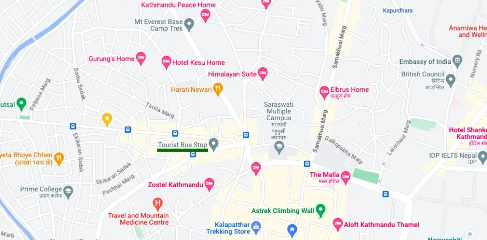 Kathmandu to Pokhara Tourist Bus Ticekt Map