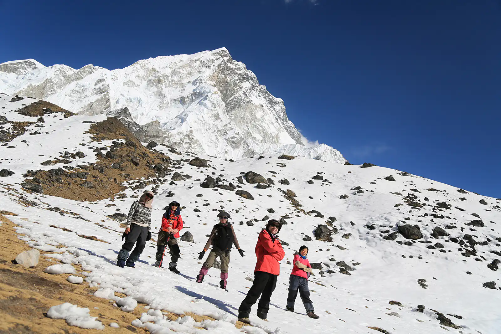 Happy trekker acting from everest trek route in nepal