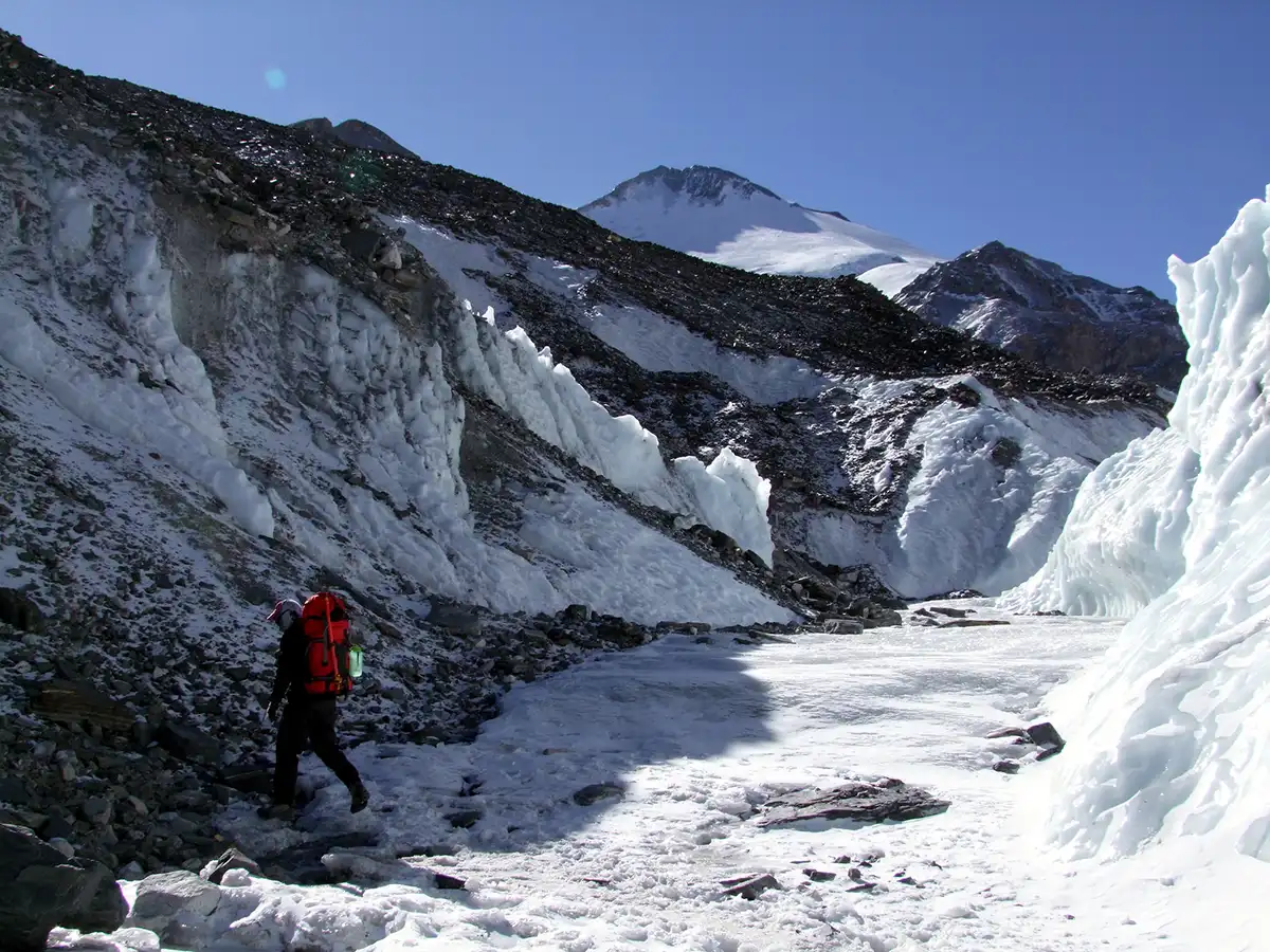 In an ice gully beyond Interim Camp