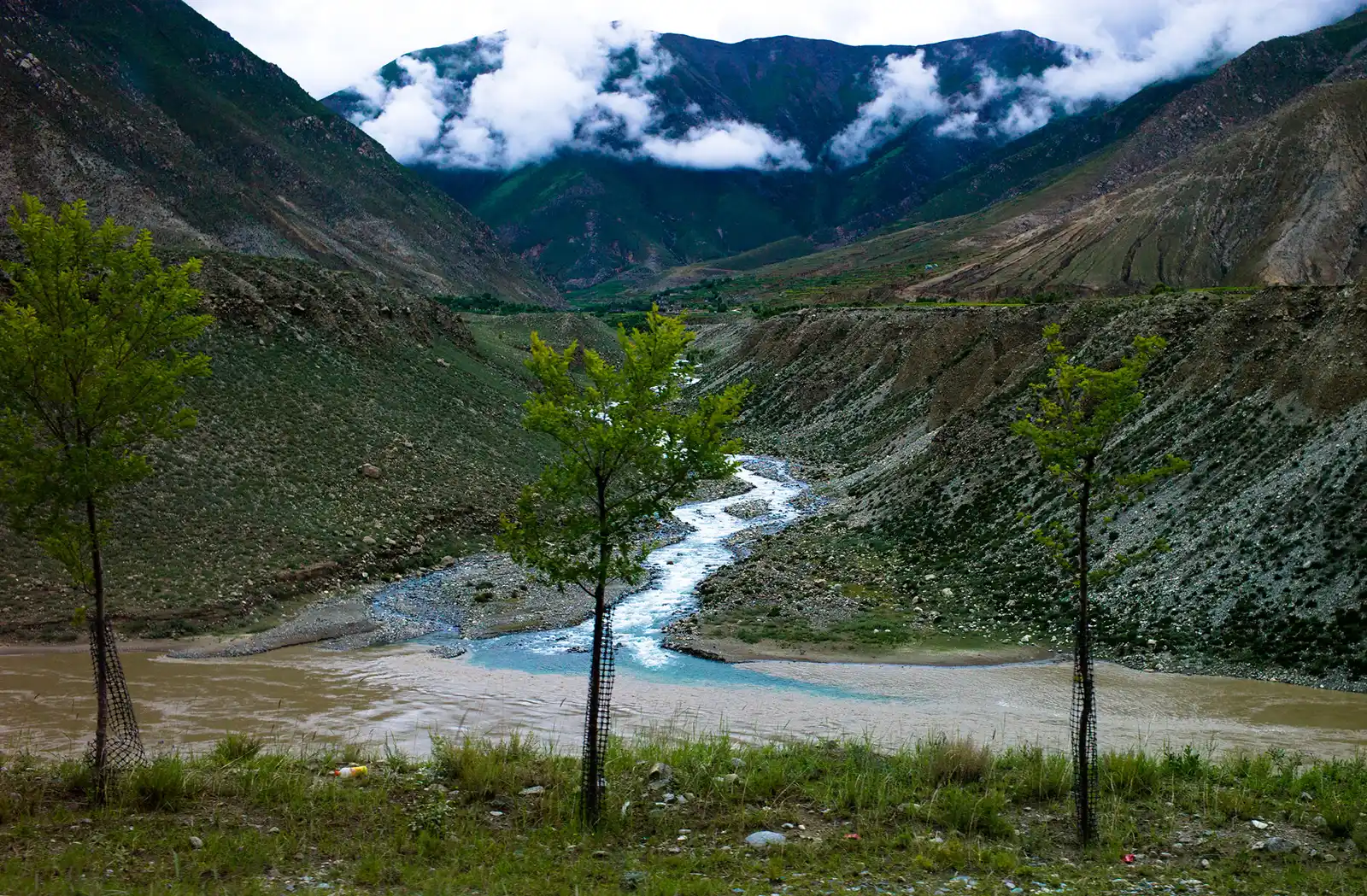 Mountain stream feeding into a tributary of the Brahmaputra, Tibet