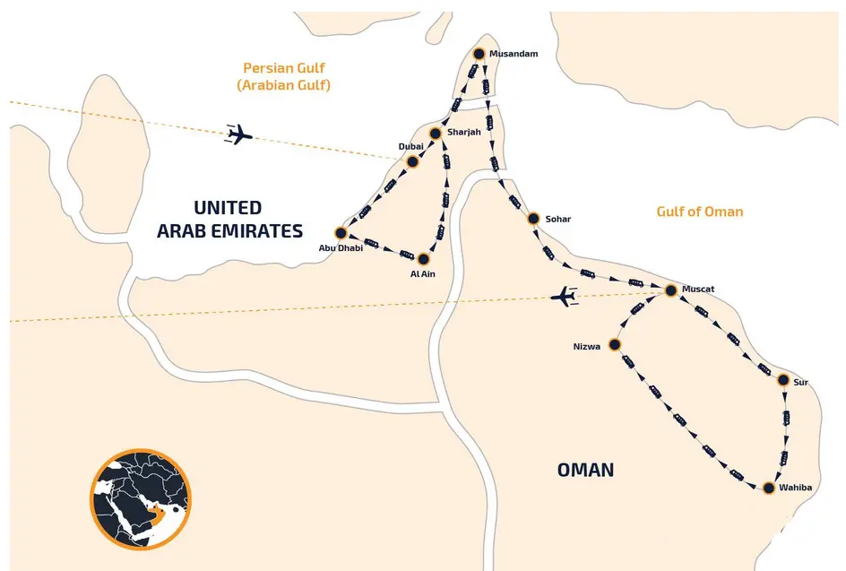 Oman Tour from Dubai Map