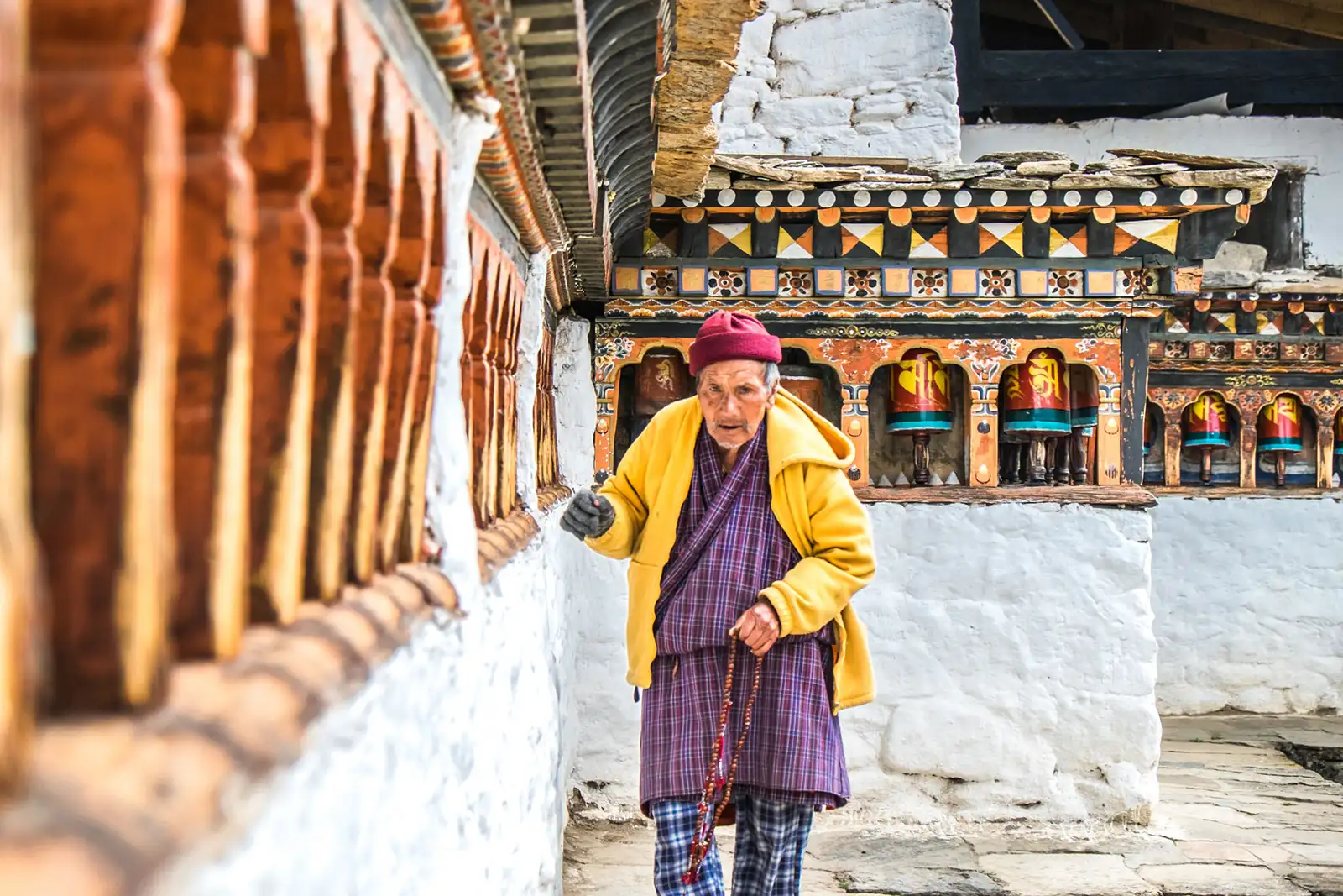 Devotee at the Kyichu Lhakhang Temple, the oldest temple in Bhutan. 