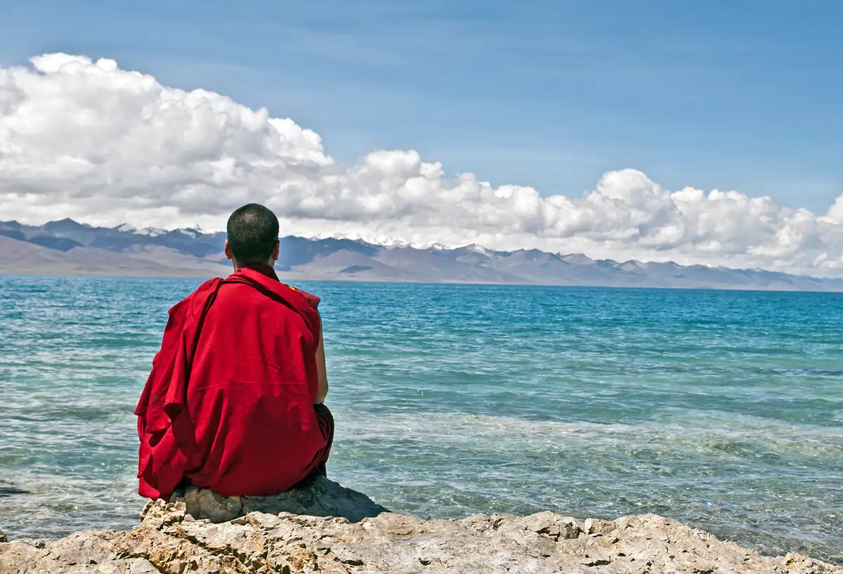 A Buddhist and His Meditation at Namtso Lake