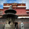 A view of the Sakya Monastery Library, showcasing its traditional Tibetan architecture and ornate details.