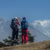 The trekkers enjoying Mt.Everest View(World highest peak of World) at Everest view point near hill station nearby Khumjung Nepal.