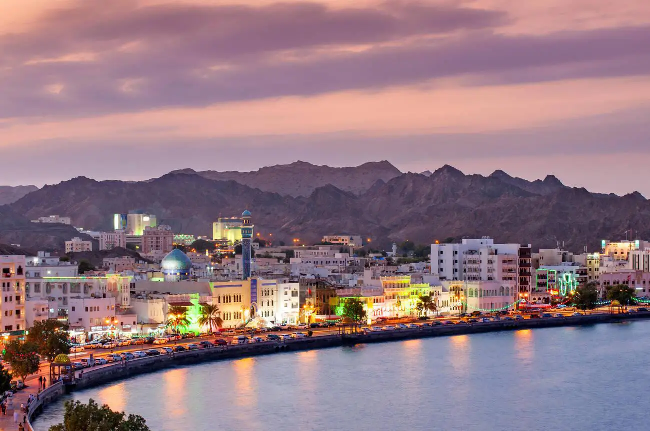 Mutrah corniche and surrounding mountains in Muscat