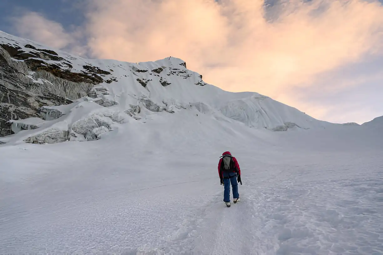 Mountain climbing guide leading the way up to Island Peak.