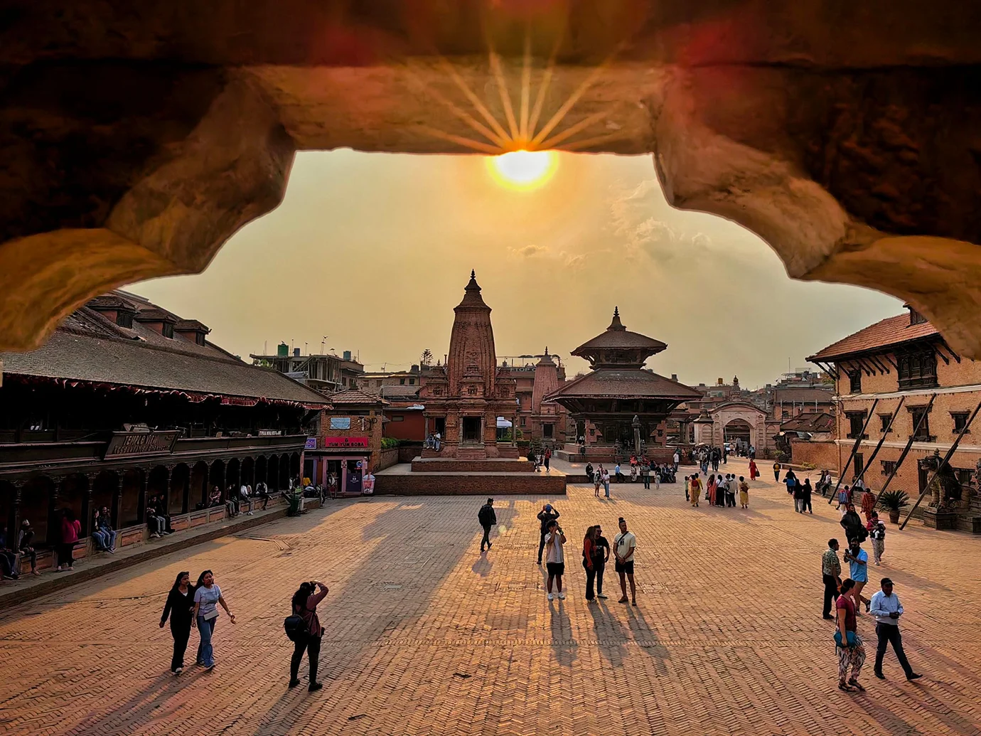Bhaktapur Durbar Square at sunset during Nepal Luxury Tour Planning, showcasing royal courtyards, ancient temples, and refined cultural heritage in Kathmandu Valley.