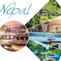 A collage of scenic travel destinations featuring the script "Nepal," emphasizing the importance of Travel Health and Safety in Nepal while exploring traditional villages, ancient temples in Kathmandu, and Phewa Lake in Pokhara.