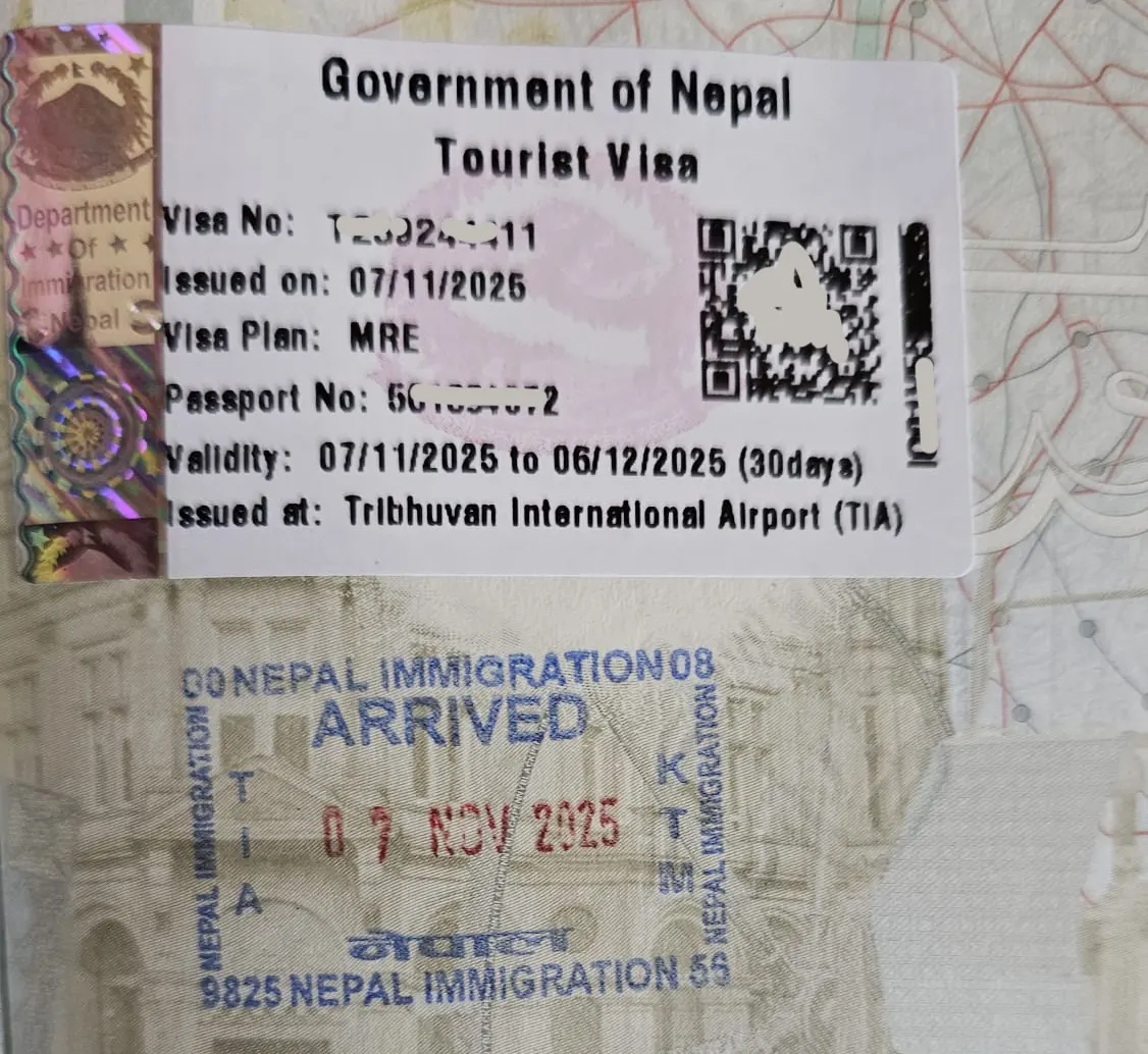 Nepal Visa with arrival stamp