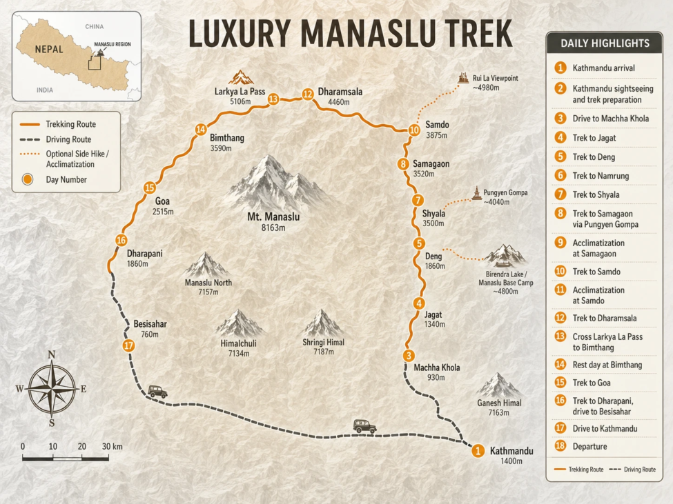 Luxury Manaslu Trek Map