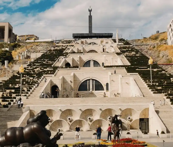 The limestone terraces, fountains, and modern art sculptures of the Cascade Complex in Yerevan featured in a travel guide on The Ultimate 7-Day Armenia Itinerary.